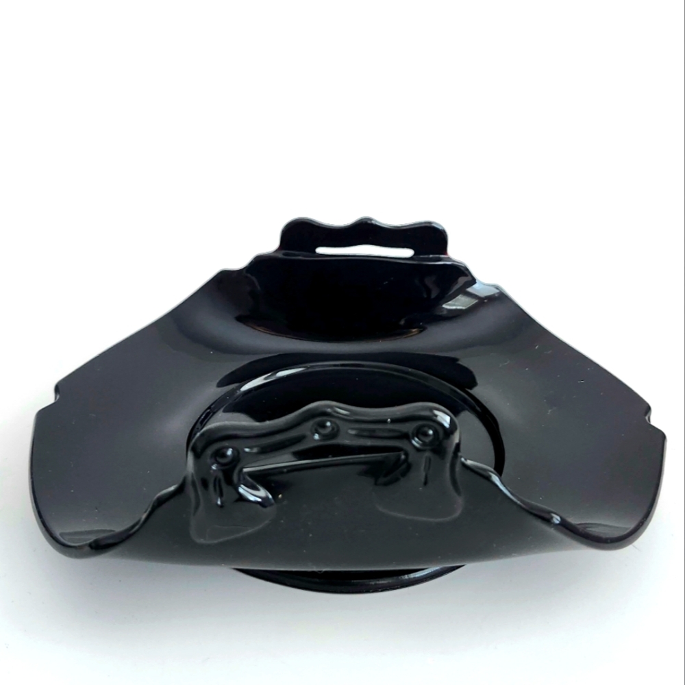 Black Milk Glass Curved Edge Candy Dish, Napkin Holder, Cookie Serving Plate